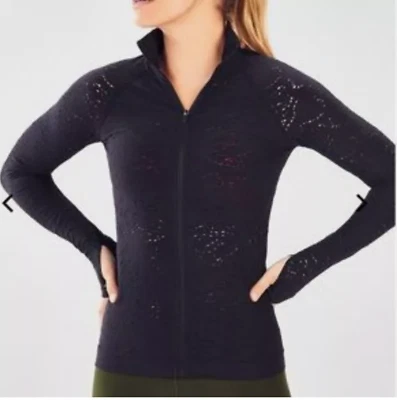 Fabletics Luciana Jacket Sz L Black Zip Up Mesh Thumbhole Activewear - Image 1 of 4