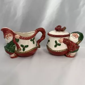 FITZ FLOYD VINTAGE OLD CHRISTMAS ELVES SANTA SUGAR CREAMER SET FF 1989 HOLIDAY - Picture 1 of 13