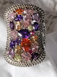Ring Multicolor Diamonds Stainless Cocktail Sz 6 11.36 Grms Nwt - Picture 1 of 3