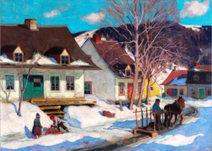 Ölgemälde Clarence Alphonse Gagnon A Quebec Dorf Straße Winterlandschaft - Bild 1 von 1