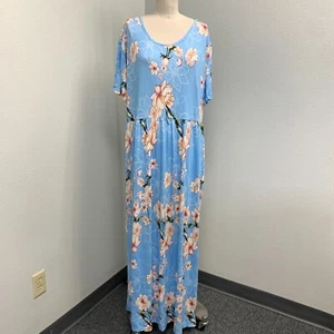 NWT June Fish Maxi Dress Women's Plus 4 Blue Floral Print Short Sleeve 56" Long - Picture 1 of 10