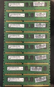 Lot of (8) Micron 1GB 1Rx8 DR3 PC3-10600E-9-10-D0. Memory Ram MT9JSF12872AZ - Picture 1 of 3