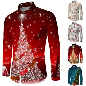 Camicia da uomo abbottonata festa di Natale casual manica lunga abito a T top