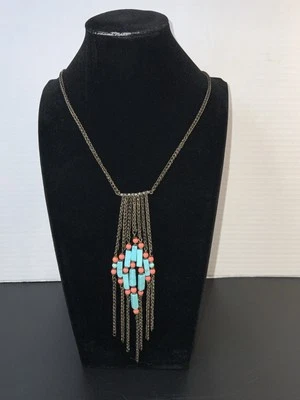 "Collar de hebras de cadena colgante de cuentas turquesa naranja 36"" Western Boho" Foto 1 de 4