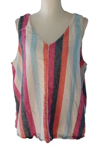 Time Tru Size 3X Tank Top Linen Blend Striped Boho Casual Beach Cruise VNeck - Picture 1 of 6