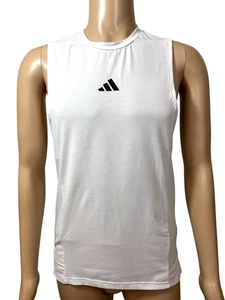 Adidas Men’s Training Tank Top S White Logo Aeroready Sleeveless Slits Workout - Picture 1 of 12