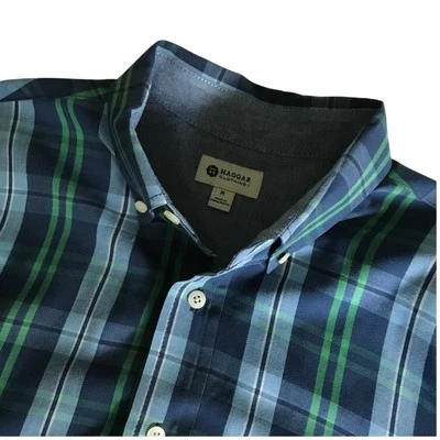 Camisa Haggar Para Hombres Manga Larga A Cuadros Cuello Abotonado Bolsillo Azul Verde Talla Med Foto 1 de 4
