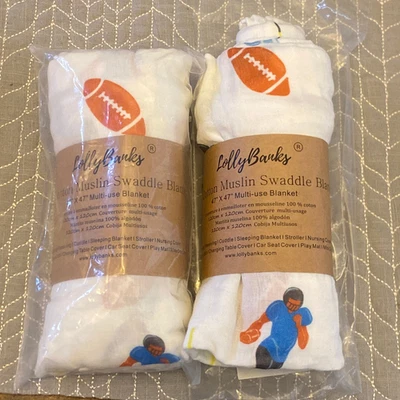 2 nuevas mantas de muselina de algodón Lolly Banks 47x47 deportes jugadores de fútbol Foto 1 de 4