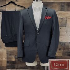 Izod 2 Piece Suit Black Pinstripe Jacket Coat 40R Pants 32x31