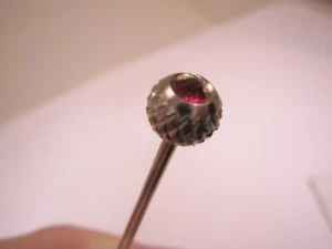 1-3/4" Red Rhinestone Knurled Screw BallEnds Silver Tone Vintage Collar Bar L154 - Picture 1 of 3