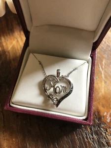 Helzberg Diamonds Mother Heart Pendant 925 Sterling Black & Clear Stones - Picture 1 of 4