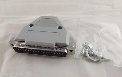 DB37 Male Plug 37 Pin 2 Rows D-SUB Connector Grey Plastic Hood Cover Backshell - Image 1 of 4