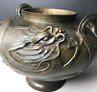 Vase Drache Wasser- Japan Meiji Bronze Signiert 19e Vintage Antik Blumenschale