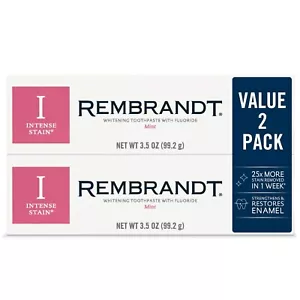 REMBRANDT Dentifricio sbiancante macchie intense con fluoro menta 3,5 once, confezione da 2 - Foto 1 di 4