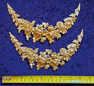 PAIR FLORAL SWAG DECORATIVE RESIN MOULDING ANTIQUE APPLIQUE GILT WHITE WALL - Picture 1 of 7