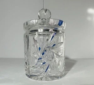 Cut Crystal Glass Jam/Musturd/Honey Lidded Jar With Glass Spoon - Picture 1 of 5