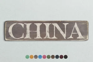 Insegna in legno stile vintage CINA. Regalo casa shabby chic retrò - Foto 1 di 2