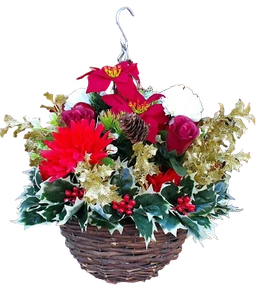 Artificial Hanging Basket Christmas Winter Plants Festive Flowers Ivy Leaf New - Picture 1 of 13