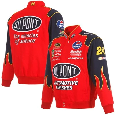 Auténtica Chaqueta de Algodón Nascar Jeff Gordon Flame Dupont Diseño JH Roja Azul Marino Nueva Foto 1 de 4
