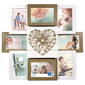 20x18 8-Opening String Heart Rustic Wood Collage Picture Frame