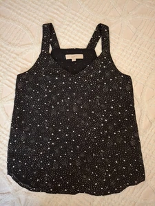 Loft Damen Gr. XS schwarz-weiß Sternenmuster gefüttert Tank Top Chiffon ärmellos - Bild 1 von 8