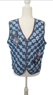 Chaleco Denim Floral Enjaulado Entrecruzado Vintage Napa Valley Cottagecore. Talla mediana Foto 1 de 4