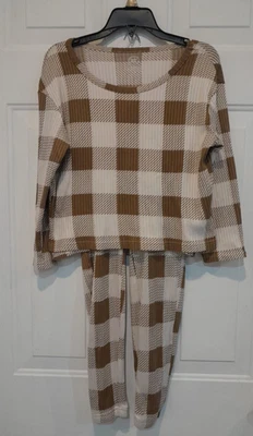 Conjunto de pijama niña Wonder Nation marrón y blanco a cuadros 2 piezas talla 7/8 Foto 1 de 4