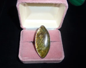 Vintage Sajen Large Sterling Silver Green Labradorite Ring Size 7 adjustable - Picture 1 of 4