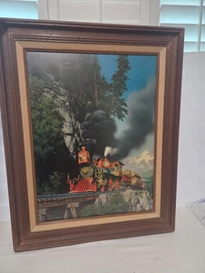 Vintage 1968 Framed Paul Detlefsen Iron Horse Train Print 24" x 30" - Picture 1 of 6