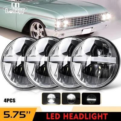 适用于福特银河 500 1962 - 1974 4 件 5.75 英寸 5-3/4 英寸 LED 光环大灯高光束 — 第 1/4 张图片
