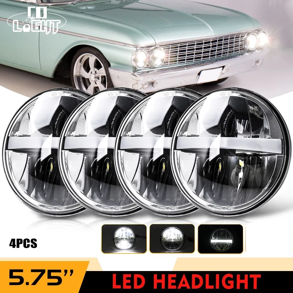 适用于福特银河 500 1962 - 1974 4 件 5.75 英寸 5-3/4 英寸 LED 光环大灯高光束 — 第 1/4 张图片