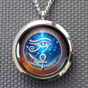 Eye of Horus Ankh Cross Egyptian Hieroglyphics Anubis God Medal Pendant Necklace - Picture 1 of 8