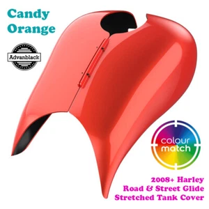 Candy Orange Stretched Tank Cover fit Harley 2009+ Street Road Touring - Foto 1 di 9