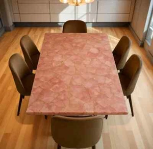 36"x24" Pink Quartz Stone Dining Table Crystal Healing Gemstone Modern Home Deco - Picture 1 of 8