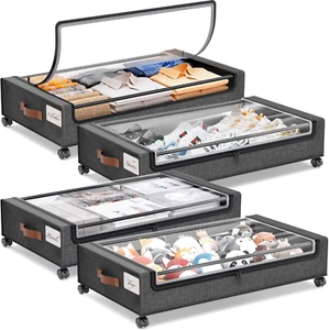 under Bed Rolling Storage with Wheels, 4 Pack Large under Bed Containers with Cl - Picture 1 of 12