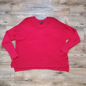Tahari Womens Merino Wool Blend Sweater Red Ribbed Tunic Pullover Sz 2X Buttons - Picture 1 of 11