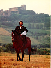 1986 Vintage Print Luciano Pavarotti Horse Riding Gradara Castle Field