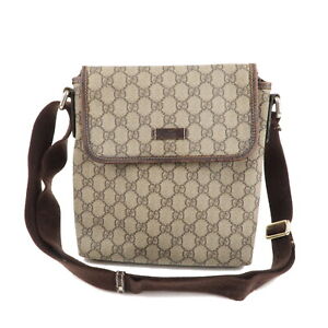 Auth GUCCI Shoulder Bag Beige Brown GG Supreme Leather 223666 Used