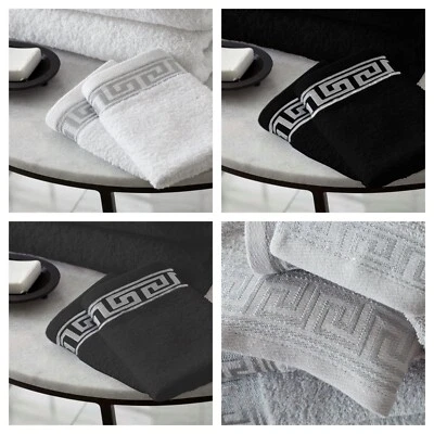 8 Piece Egyptian Cotton Towel Bale Set Greek Pattern Face Hand Bath Sheets - Image 1 of 4