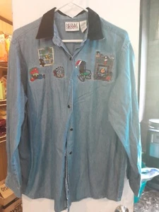 Camisa de Navidad Bill Blass Jeans Talla Grande 100% Algodón Buen Estado Usada - Imagen 1 de 7