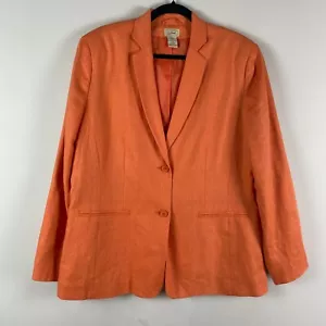 LL Bean 100% Linen Blazer Jacket Size 18 Orange Two-Button - Picture 1 of 10