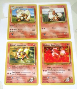 4 Pokemon Cards-Arcanine 23/102-Growlithe-2 Blaine’s Growlithe 35/132+62/132-LP - Picture 1 of 10