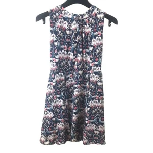 Vestido acampanado Banana Republic para mujer 0 Petite Fit azul marino floral recogido cuello redondo - Imagen 1 de 8