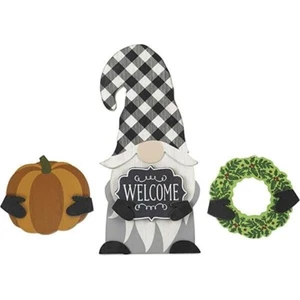 Transpac Plaid Gnome Signs Wood Interchangable Seasonal Holiday Icons Set - Picture 1 of 7