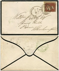 GB QV PENNY RED Perf 16 GC BIRMINGHAM SIDEWAYS SPOON DUPLEX 1855 MOURNING ENV - Picture 1 of 1