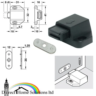 1x Single Magnetic Pressure Catch Push To Open Touch Kitchen Cabinet Drawer Door - Image 1 of 4