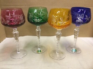 LAUSITZER WINE GLASSES, CRYSTAL BOHEMIAN SET OF 4, German Democratic Replublic - Picture 1 of 3