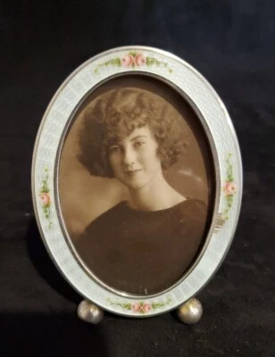 Antiguo marco ovalado esmalte guilloche rosa col azul rosa plata esterlina *LEER Foto 1 de 4