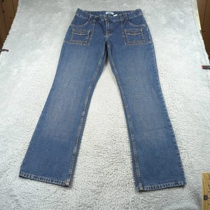 Vintage Y2K Old Navy Jeans Womens 10 Blue Cargo Denim Bush Pant Military Loose - Picture 1 of 20