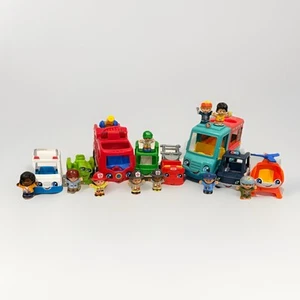 Fisher Price Little People 10 figurines 8 véhicules pompiers food truck sons 18 pièces - Photo 1/24